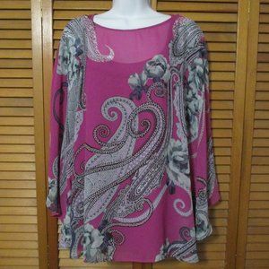 Bob Mackie top feminine, wearable art 2 piece set, lightweight size L